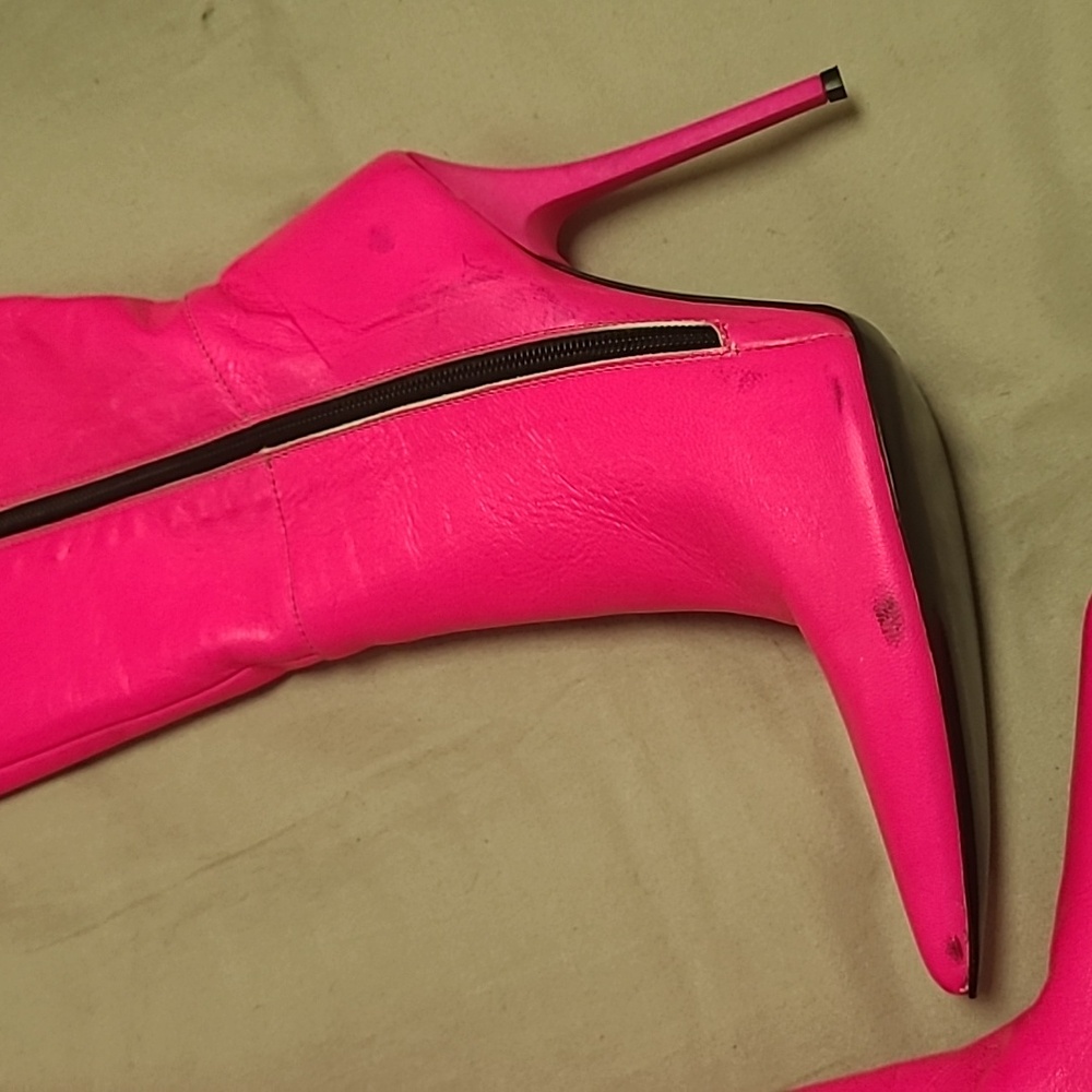 Over The Knee Hot Pink Genuine Leather Stiletto Boots 5-in Heel Read Description - Picture 11 of 17